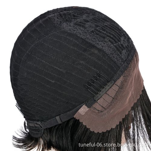 Tuneful human hair natural black short length unprocessed factory price 100% Brazilian lace front wigs best sell for black women